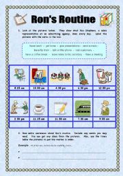 English Worksheet: Rons Routine -  Simple present  - 2 pages