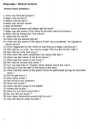 English Worksheet: Biography : Michael Jackson 
