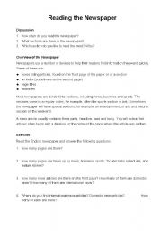 English worksheet: reading the newspaper