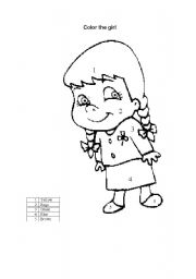 English Worksheet: color the girl