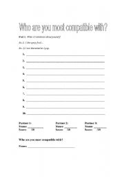 English worksheet: Compatibility Survey