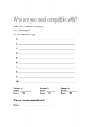 English Worksheet: Compatibility Survey