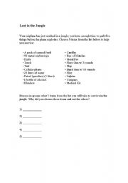 English worksheet: Lost in a jungle