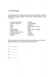 English Worksheet: Lost in a jungle
