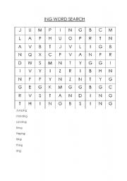 English Worksheet: ING Words word search