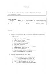 English Worksheet: will/wont/while/when