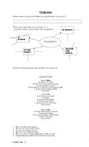 English Worksheet: VALUES - Tolerance