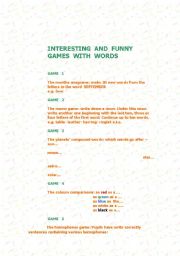 Interesting and funny games with words- A selection of ten games, rules and examples/ all levels