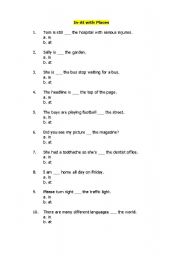 English worksheet: PREPOSITIONS: In or At (with places)