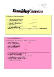 English worksheet: Character and Personality