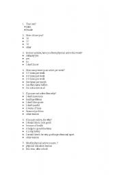 English Worksheet: physical activity