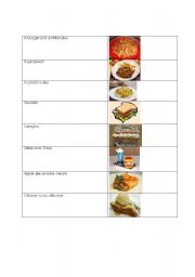 English Worksheet: Food matching- In a resturant
