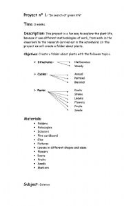 English worksheet: plant`s project