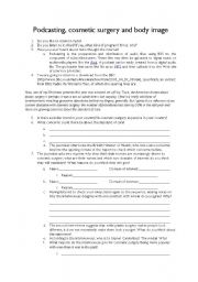 English Worksheet: Podcasting, cosmetic surgery and body image