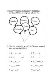 English Worksheet: month and days
