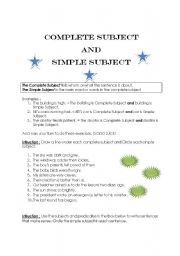 English worksheet: THE COMPLETE SUBJECT AND SIMPLE SUBJECT