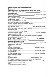 English Worksheet: Presen or present continous
