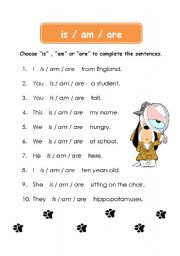 English Worksheet: IS / AM / ARE worksheet
