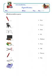 English worksheet: Classroom objects