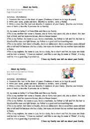 English Worksheet: About my family