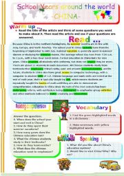 English Worksheet: SCHOOL YEARS AROUND THE WORLD - CHINA -