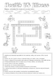 English Worksheet: HEALTH vs ILLNESS - CROSSWORD (B&W VERSION)