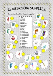 English Worksheet: CLASSROOM SUPPLIES