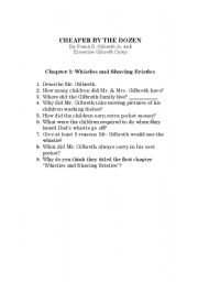 English Worksheet: Chapter 1:  Cheaper By The Dozen