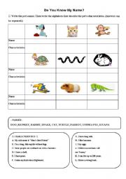 English Worksheet: Pets and Characteristics
