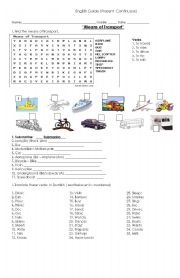 English Worksheet: Present Continous and Means of Tansport