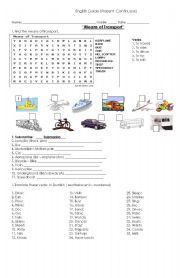 English worksheet: Present Continous and Means of Tansport