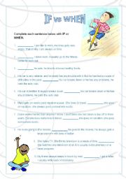 English Worksheet: Conditionals: If vs When  (w/ Answer key)