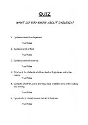 English worksheet: dyslexia,quiz