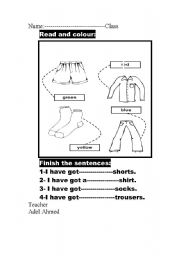 English worksheet: clothes and colours