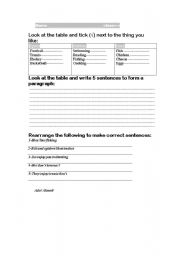 English worksheet: Sports and things you like