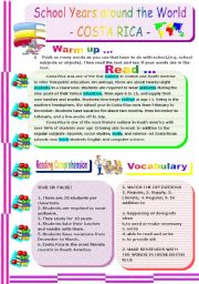 English Worksheet: SCHOOL YEARS AROUND THE WORLD - COSTA RICA -