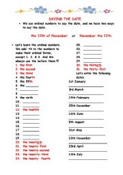 English Worksheet: ordinal numbers and dates