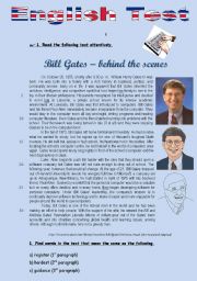 English Worksheet: TEST - BILL GATES - BEHIND THE SCENES (3 pages)