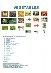 English worksheet: Vegetables