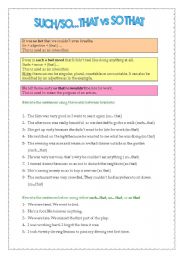 English Worksheet: such/ so- so that