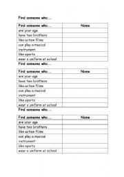 English Worksheet: Find Someone who