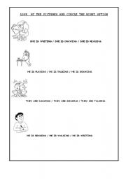English worksheet: What are they Doing? Read and Circle