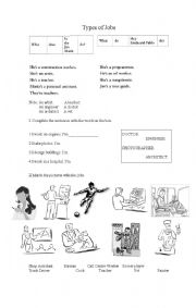 English Worksheet: Types of Jobs + use of A or AN