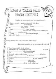 English Worksheet: was/ were and past simple 2 pages