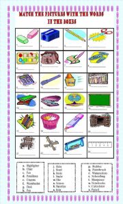 Classroom Objects: matching exercise