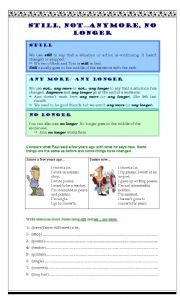 English Worksheet: Still, not... any more, no longer