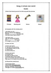 English Worksheet: A whole new world - Aladdin (2 pages)