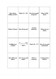 English worksheet: Communicative cards