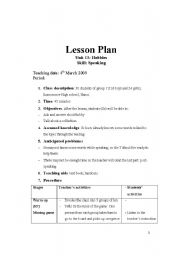English Worksheet: lesson plan: speaking unit 13, English 11