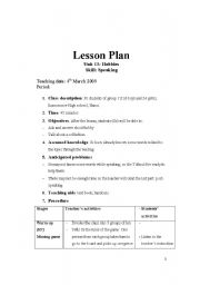 English worksheet: lesson plan: speaking unit 13, English 11